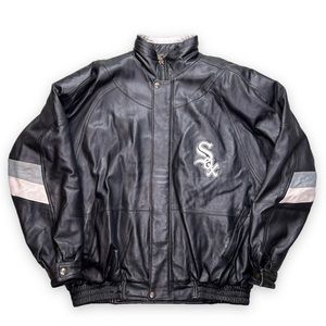 Vintage Starter Chicago White Sox Leather Bomber Varsity Jacket Zip Up Large